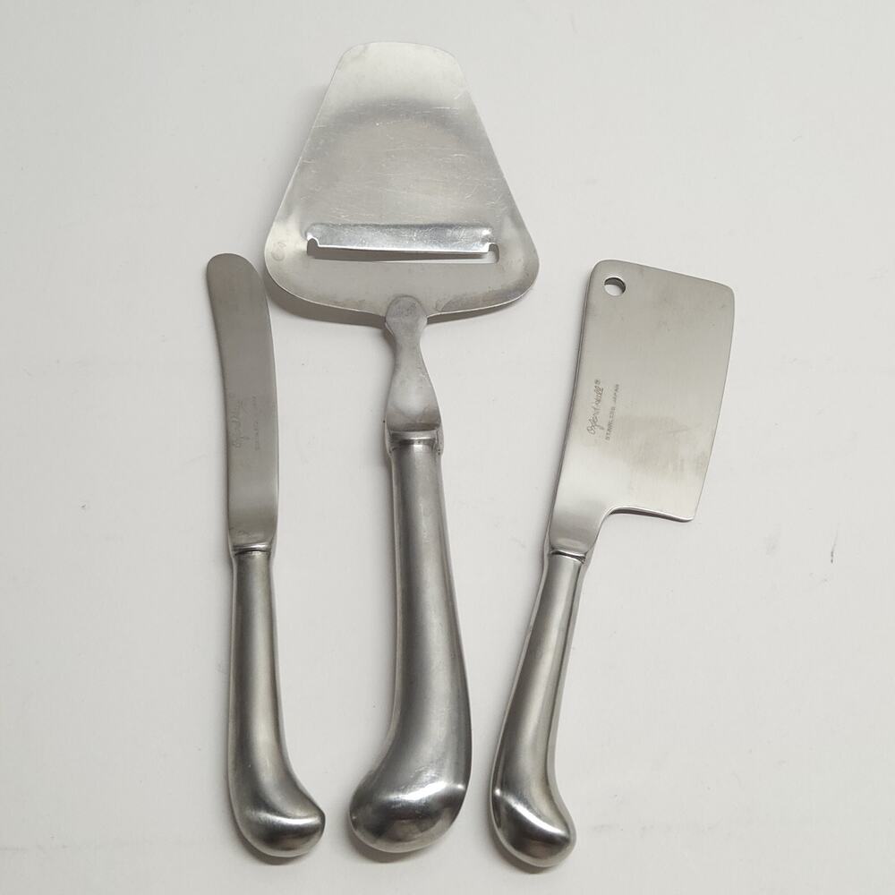 Vtg Oxford Hall Stainless Cheese Cutter Server Set 3pc Charcuterie MCM Japan